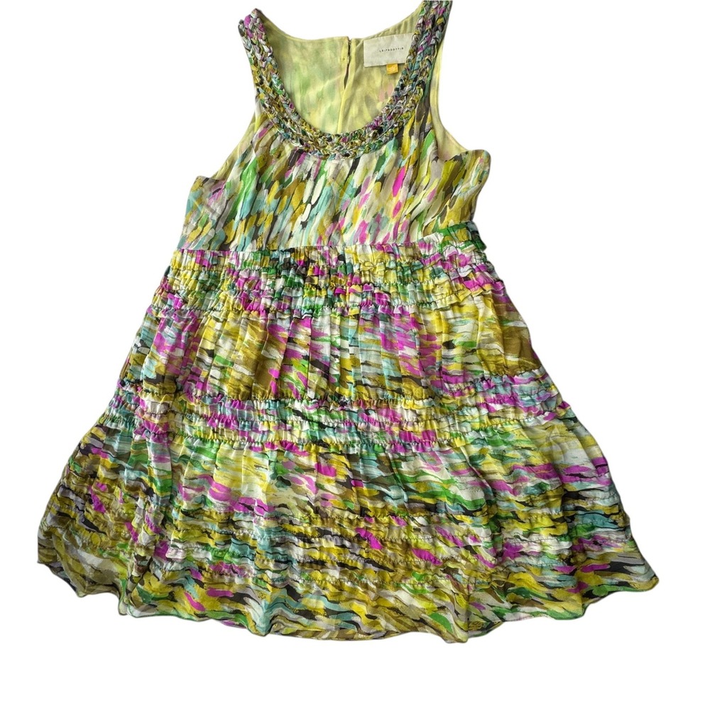 Anthropologie Leifsdottir Silk Yellow Watercolor Tiered Dress Women 4 Boho Artsy - Picture 11 of 12